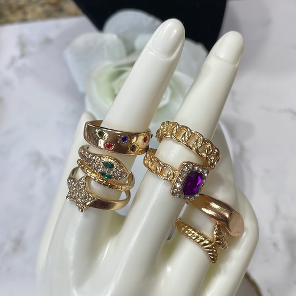 Assorted Jeweled Fashion Stackable Gold Rings - Picture 7 of 8